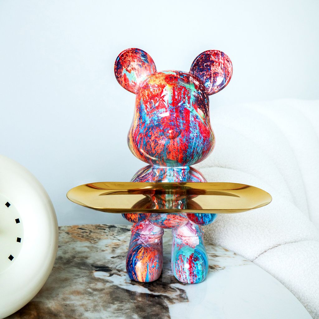 Tượng Gấu Bearbrick Ôm Khay Trang Trí Đồ Dùng