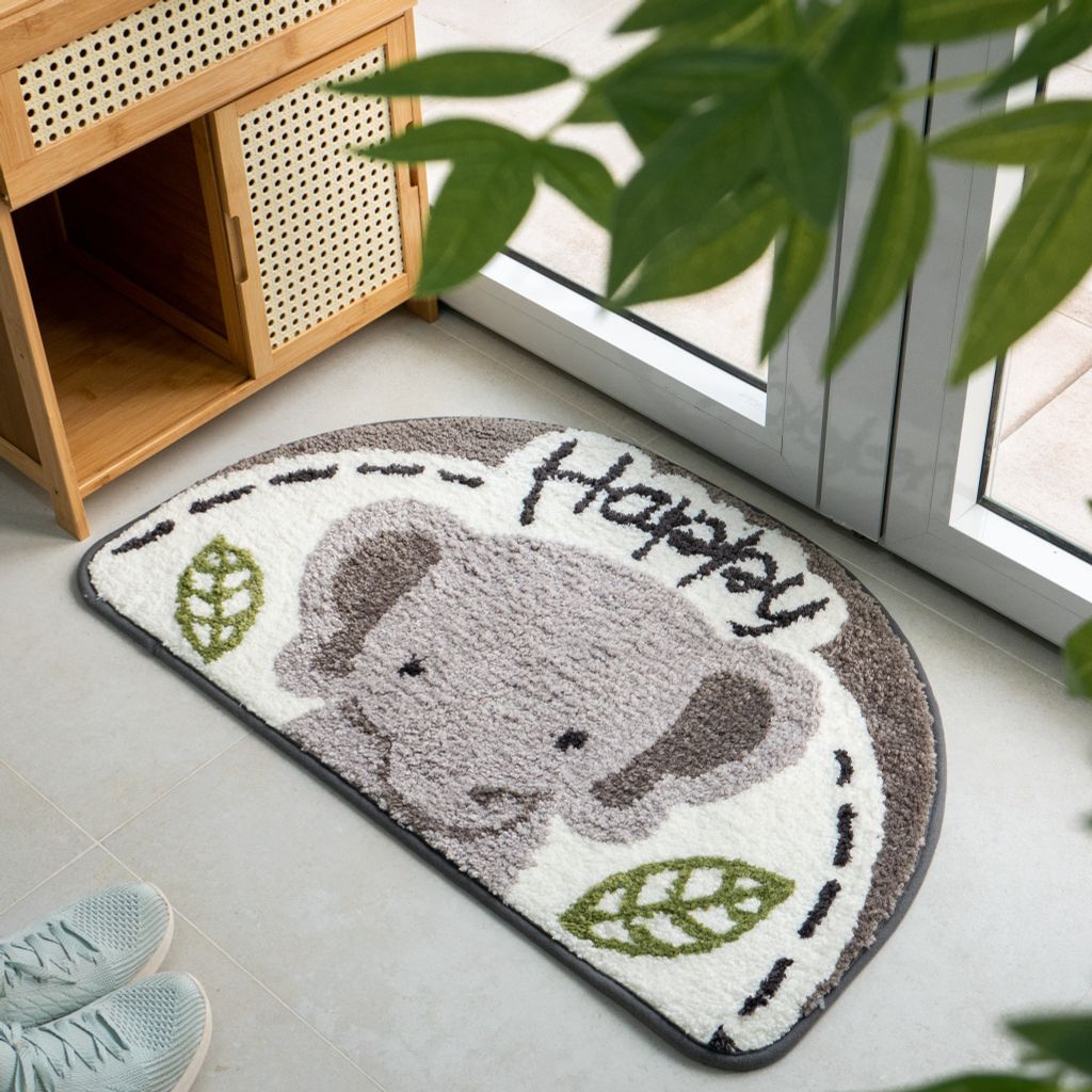 Thảm Lau Chân Sợi Len Ra Vào Cửa Bán Nguyệt Mặt Gấu