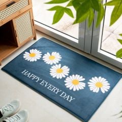 Thảm Lau Chân Nhung Chần Bông Dày Êm Ái Họa Tiết Hoa Cúc Xanh