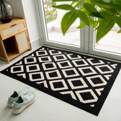 Thảm Lau Chân Siêu Thấm Hút Bụi Để Ở Cửa Ra Vào Họa Tiết Hình Học Xám Đen