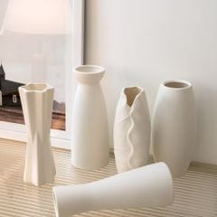 Bình Hoa Gốm Sứ Màu Trắng Trang Trí