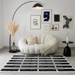 Thảm Lông Sợi Ngắn Alice Họa Tiết Hình Học Đen Trắng Chữ Nhật