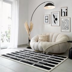 Thảm Lông Sợi Ngắn Alice Họa Tiết Hình Học Đen Trắng Chữ Nhật
