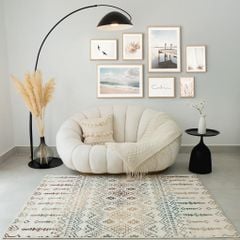 Thảm Lông Sợi Ngắn Alice Họa Tiết Thổ Cẩm Màu Nâu Xanh Phối