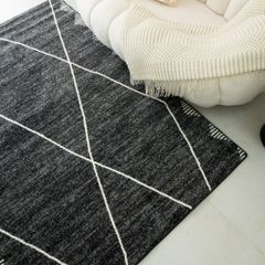 Thảm Lông Sợi Ngắn Bohemian Đen Quyến Rũ Họa Tiết ZicZac Xám Đen