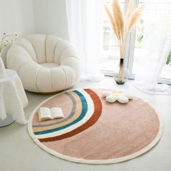 Thảm Tròn Sợi Lông Ngắn Cao Cấp Họa Tiết Tròn Viền Cầu Vồng