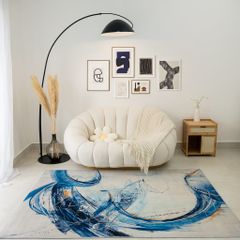 Thảm Trải Sàn Trang Trí Nhung Nỉ Họa Tiết Xanh Dương - Mẫu 4