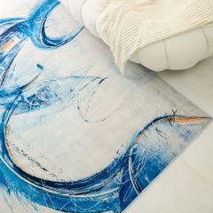 Thảm Trải Sàn Trang Trí Nhung Nỉ Họa Tiết Xanh Dương - Mẫu 4