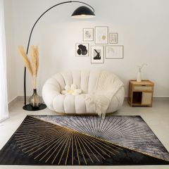 Thảm Nhung Nỉ Trải Sàn Trang Trí Phòng Khách Họa Tiết Đen Xám - Xoáy Tròn