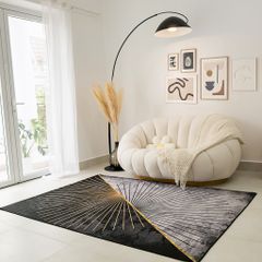 Thảm Nhung Nỉ Trải Sàn Trang Trí Phòng Khách Họa Tiết Đen Xám - Xoáy Tròn
