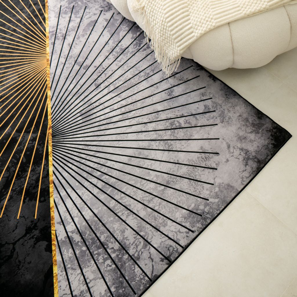 Thảm Nhung Nỉ Trải Sàn Trang Trí Phòng Khách Họa Tiết Đen Xám - Xoáy Tròn