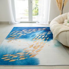 Thảm Trải Sàn Trang Trí Nhung Nỉ Họa Tiết Xanh Dương - Mẫu 2