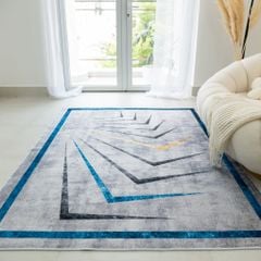 Thảm Nhung Nỉ Trải Sàn Trang Trí Phòng Khách Họa Tiết Đen Xám - Tia Chớp