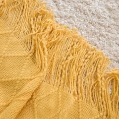 Chăn Thun Đan Len Phủ Ghế Sofa Trang Trí Giường Dệt Hình Thoi - Vàng