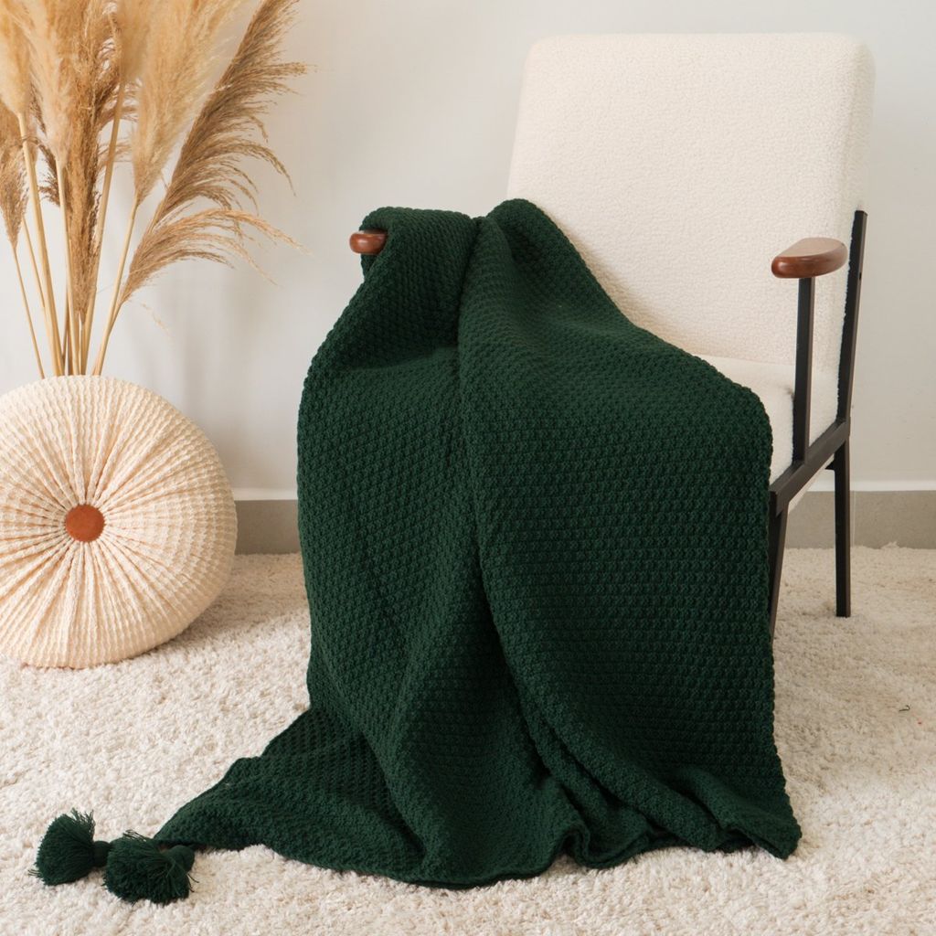 Chăn Đan Len Dệt Sợi Đính Tua Rua Trang Trí Ghế Sofa Giường Ngủ Bắc Âu