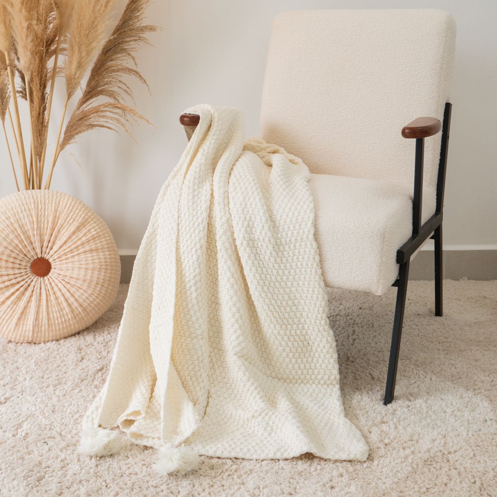 Chăn Đan Len Dệt Sợi Đính Tua Rua Trang Trí Ghế Sofa Giường Ngủ Bắc Âu