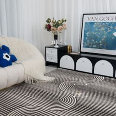 Thảm Lông Sợi Ngắn Dệt Sợi Sọc Ngang Phối Sóng Xám