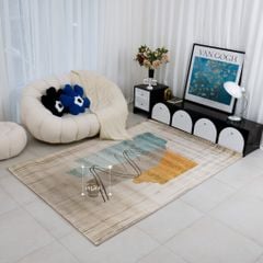 Thảm Lông Sợi Ngắn Dệt Màu Họa Tiết Hiện Đại Xanh Sóng