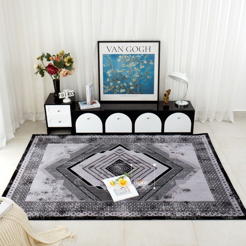 Thảm Lông Dài Sợi Dày Cao Cấp Dệt Điểm Họa Tiết Châu Âu