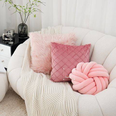 Set Vỏ Gối Tựa Lưng Nhung Hà Lan Tông Hồng