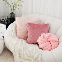 Set Vỏ Gối Tựa Lưng Nhung Hà Lan Tông Hồng