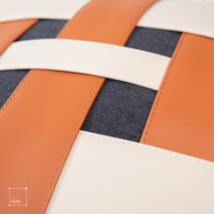 Vỏ Gối Tựa Lưng Da Dệt Caro Cam Be Cao Cấp