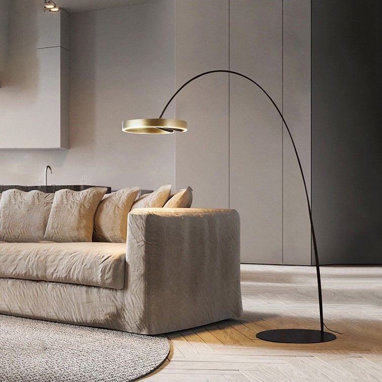 Đèn Sàn Thân Cong Decor Phòng Khách Chao Thanh Tròn Hiện Đại