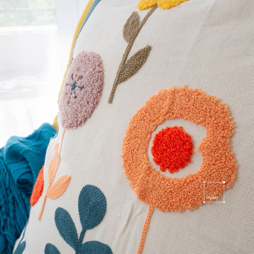 Vỏ Gối Tựa Lưng Sofa Vuông Thêu Hoa Cỏ Thiên Nhiên