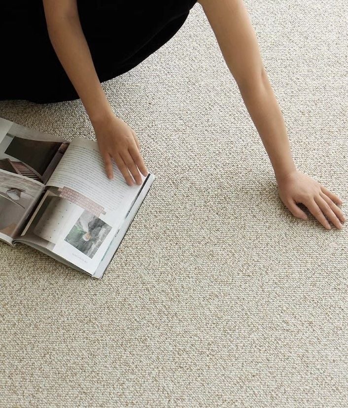 Thảm Lông Sợi Dệt Sợi Đan Kells Tông Nâu Trắng Phong Cách Mộc