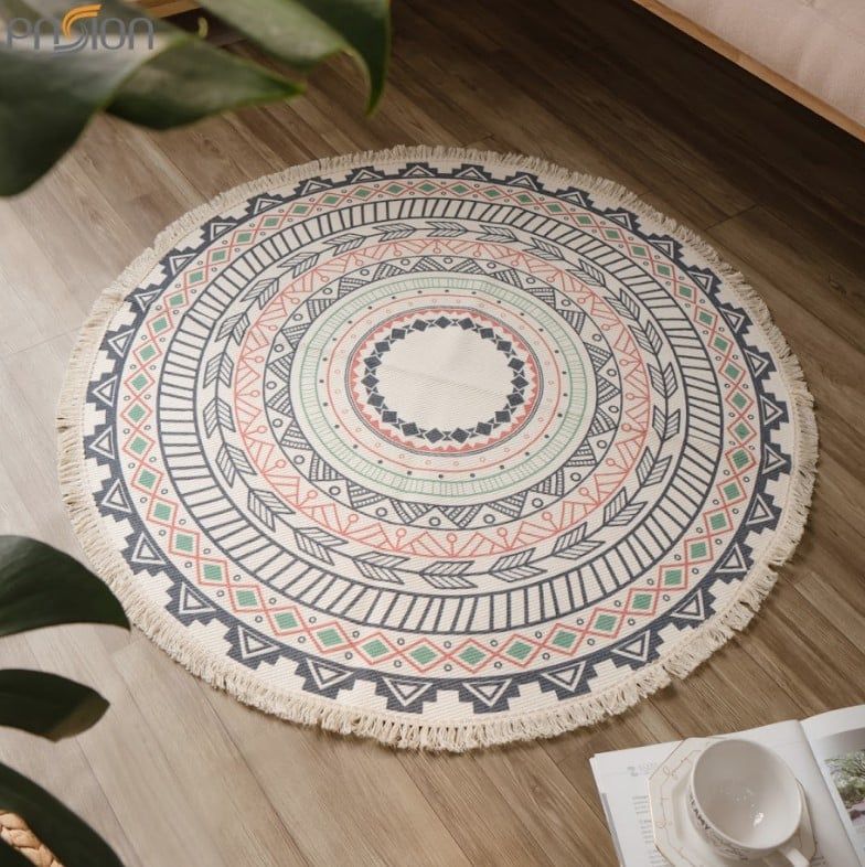 Thảm Tròn Canvas Bohemian Trang Trí