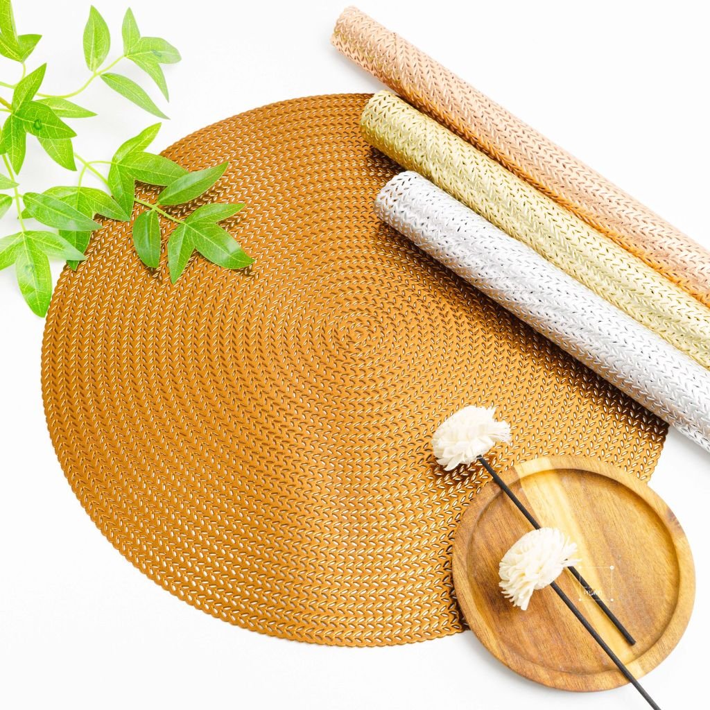 Tấm Lót Bàn Ăn Tròn Dập Sợi Ánh Bạc Bronzing Hình Dệt Sợi