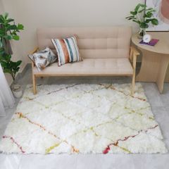 Thảm Lông Ngắn Cừu Dệt Sợi Xịn Mịn Họa Tiết Hình Học Màu