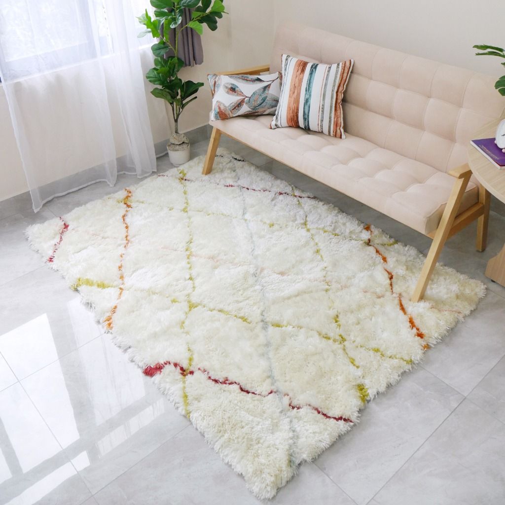 Thảm Lông Ngắn Cừu Dệt Sợi Xịn Mịn Họa Tiết Hình Học Màu