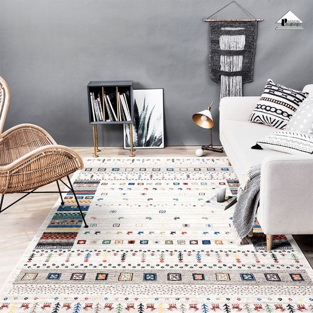 Thảm Lông Sợi Ngắn Bohemian Họa Tiết Chấm Bi Carpet Thảm Cao Cấp