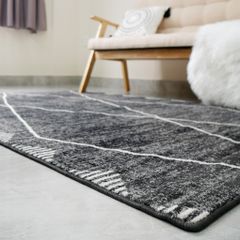 Thảm Lông Sợi Ngắn Bohemian Đen Quyến Rũ Họa Tiết ZicZac Xám Đen