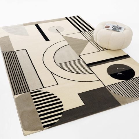 Thảm Lông Sợi Ngắn Dệt Màu Dập Sợi Viền Họa Tiết Hình Học