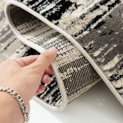 Thảm Lông Sợi Ngắn Dệt Màu Dập Sợi Viền Loang Xám Đen
