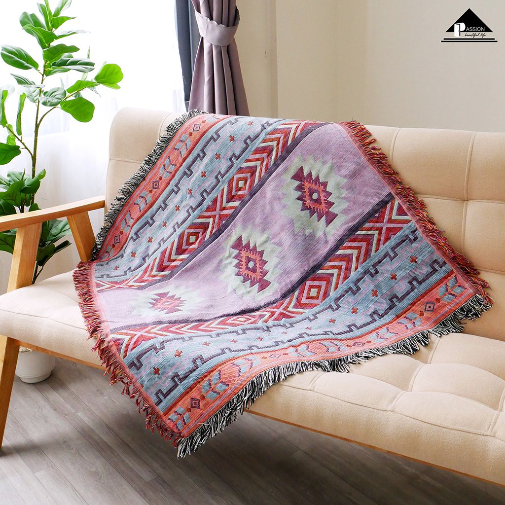 Thảm Phủ Sofa Họa Tiết Cổ Điển Nâu Bắc Âu Kilim