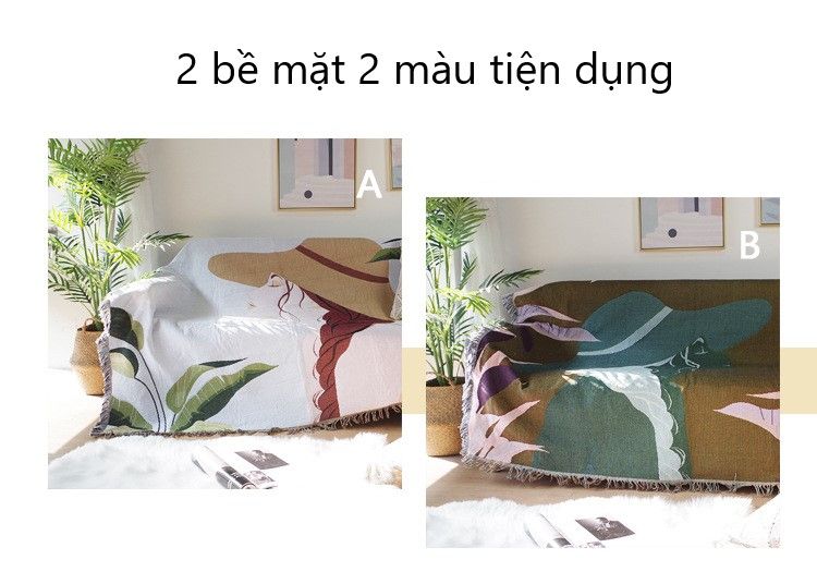 Thảm Phủ Sofa Họa Tiết Tranh Cô Gái 130x160cm