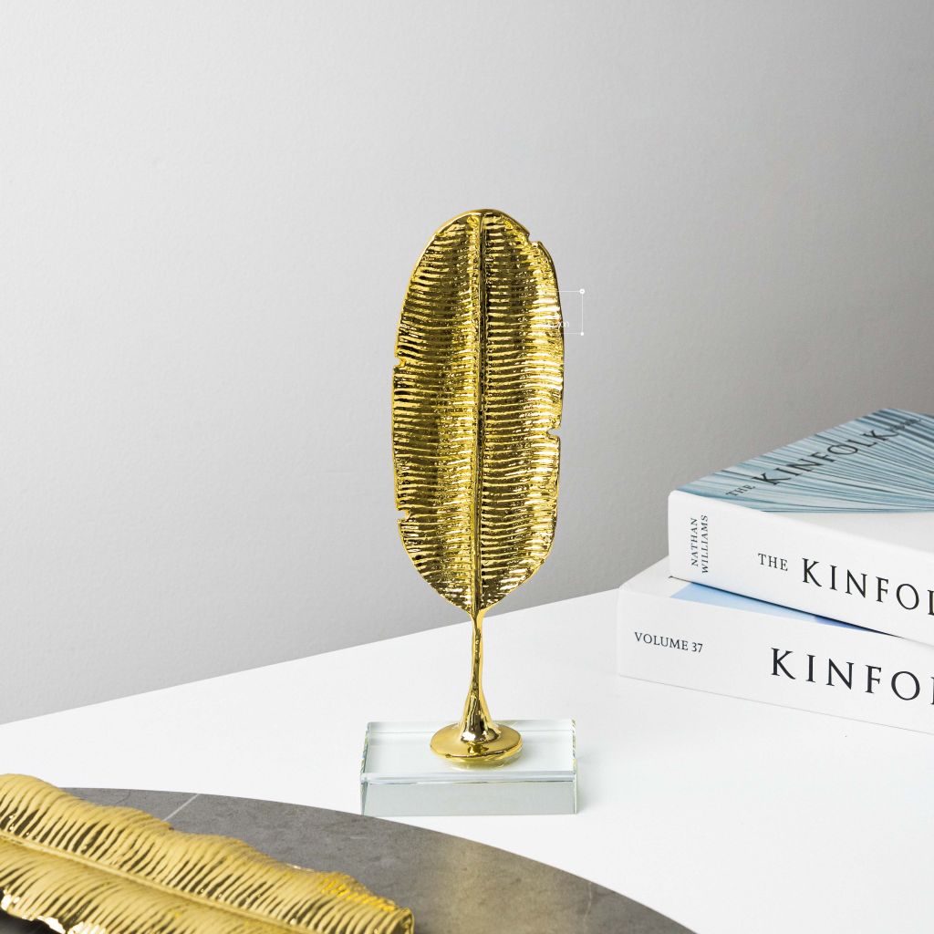 Tượng Trang Trí Chiếc Lá Chuối Ánh Vàng Đế Pha Lê
