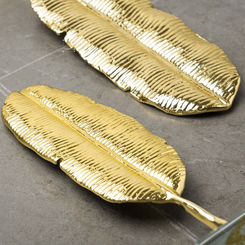 Tượng Trang Trí Chiếc Lá Chuối Ánh Vàng Đế Pha Lê