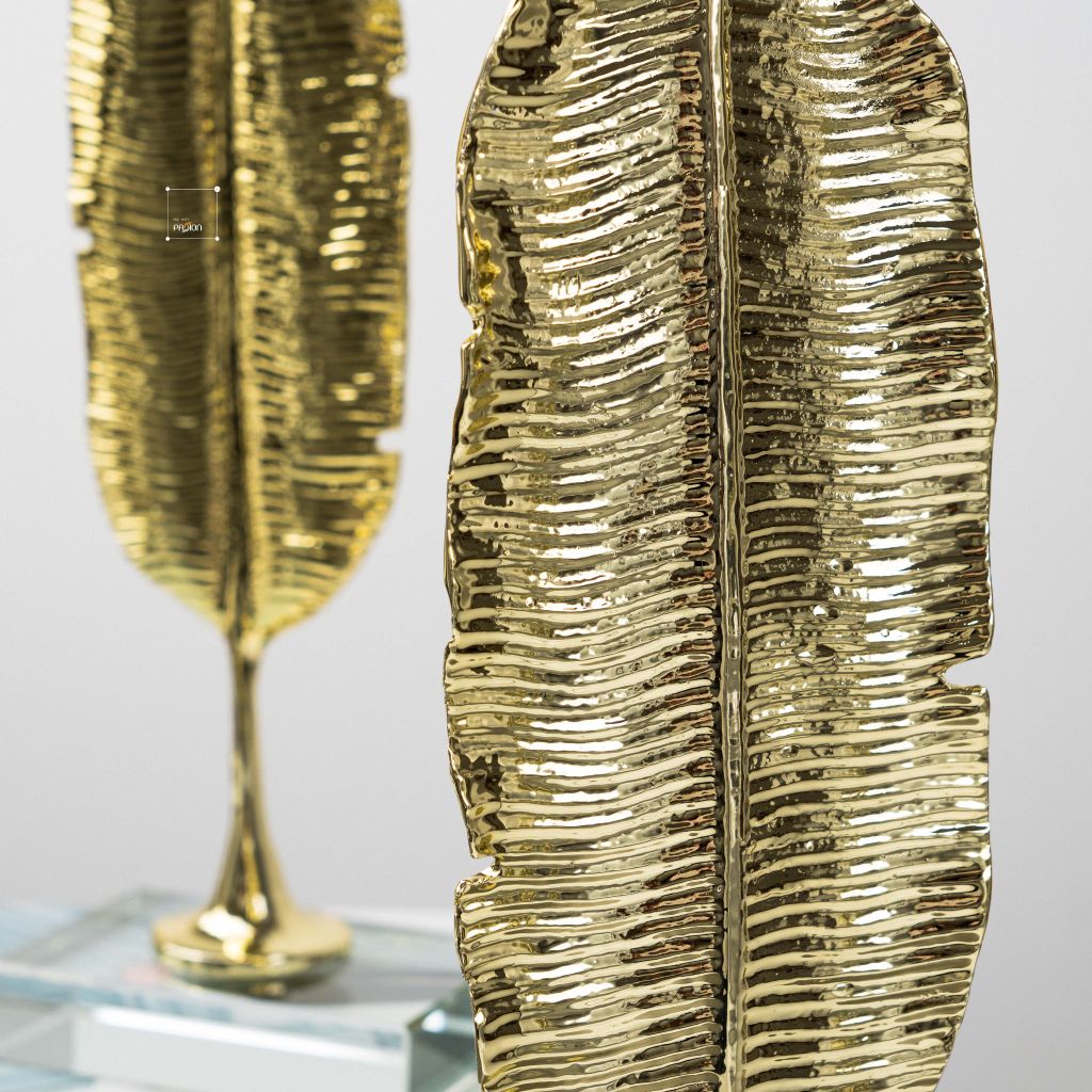 Tượng Trang Trí Chiếc Lá Chuối Ánh Vàng Đế Pha Lê