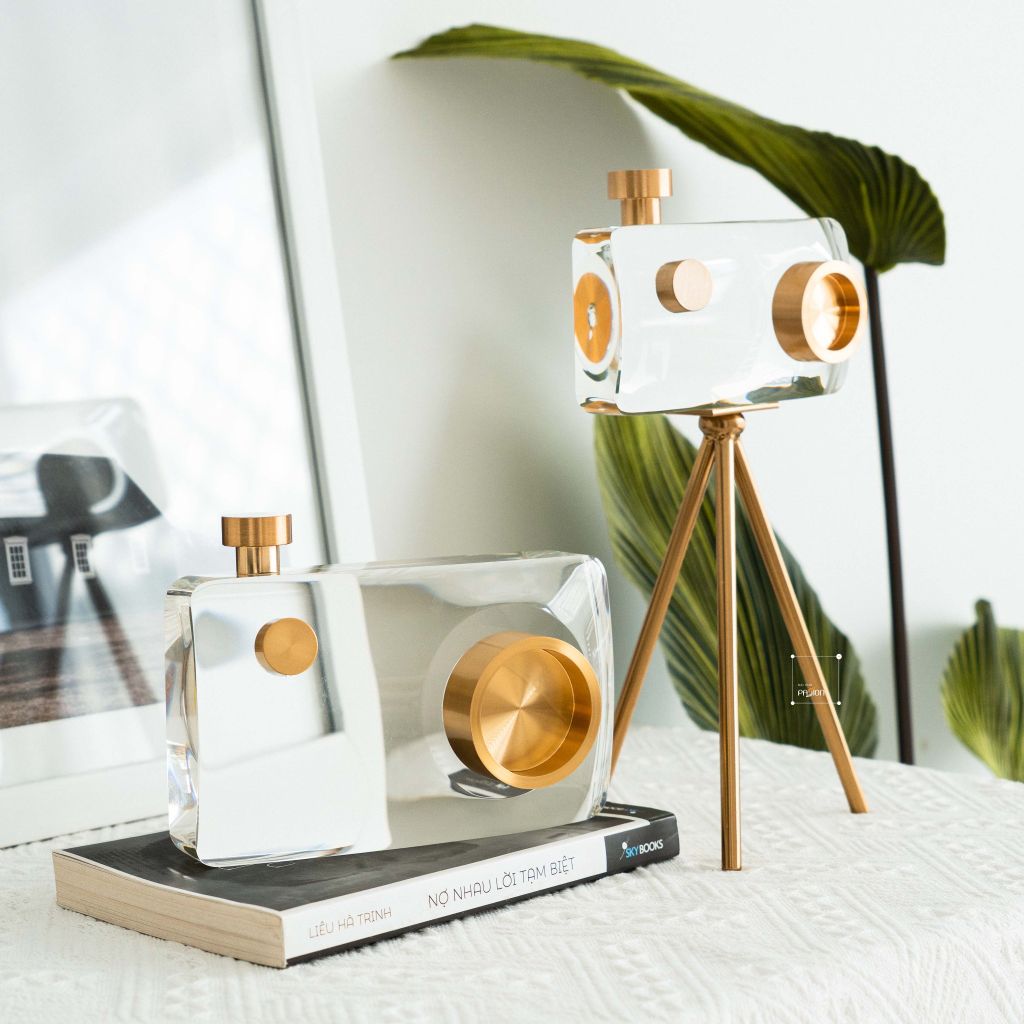 Tượng Trang Trí Máy Ảnh Camera Pha Lê Decor Tủ Kệ Nội Thất