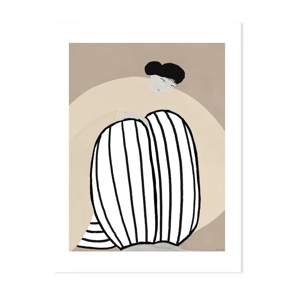 Tranh Treo Tường trừu tượng thiếu nữ bó gối tông be