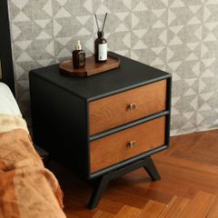 Tủ Đầu Giường Retro Đen Mờ Phối Nâu