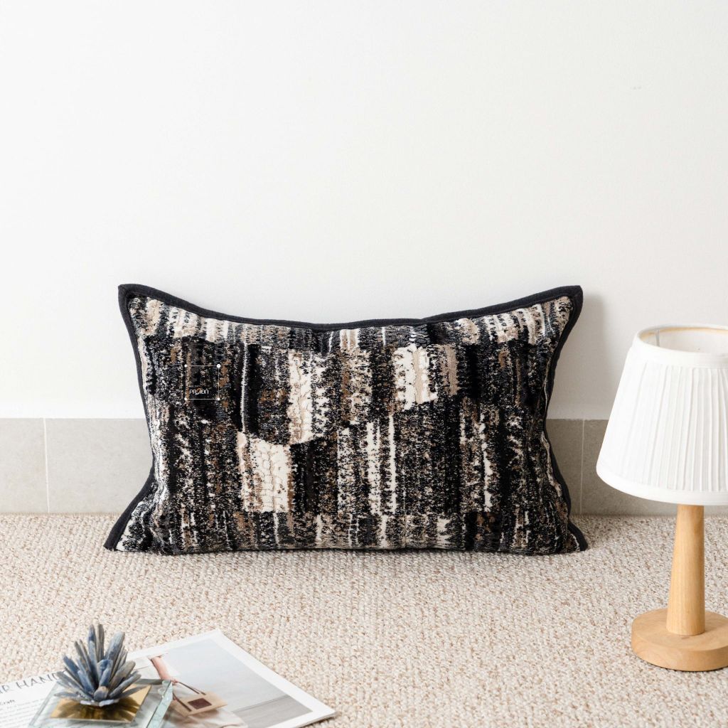 Vỏ Gối Tựa Lưng Sofa Cao Cấp Họa Tiết Nhung Xám Cafe