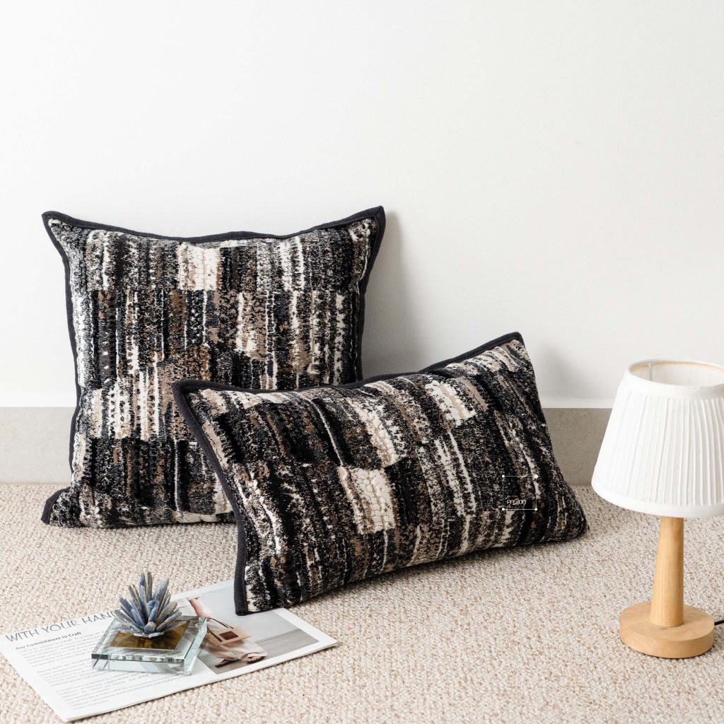 Vỏ Gối Tựa Lưng Sofa Cao Cấp Họa Tiết Nhung Xám Cafe