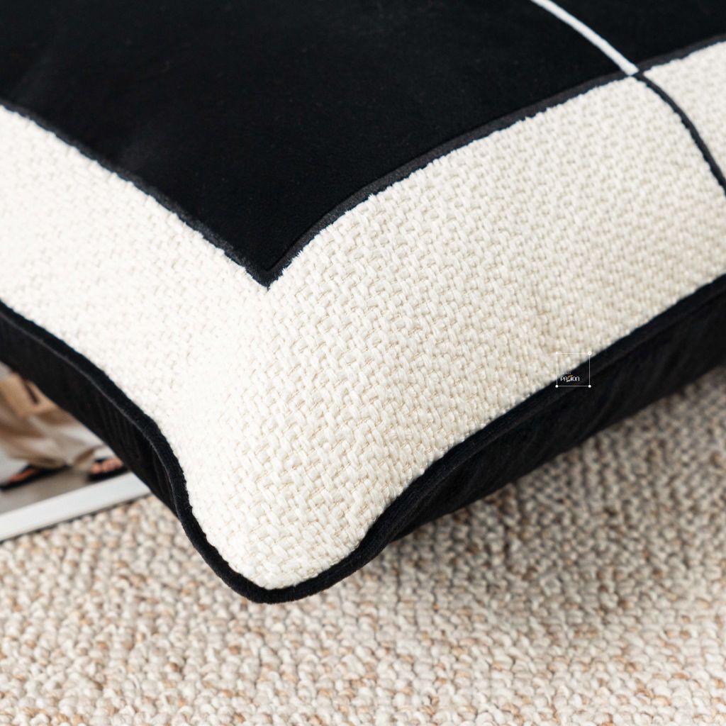 Vỏ Gối Tựa Lưng Sofa Retro Tông Đen Xám Kiểu Mỹ