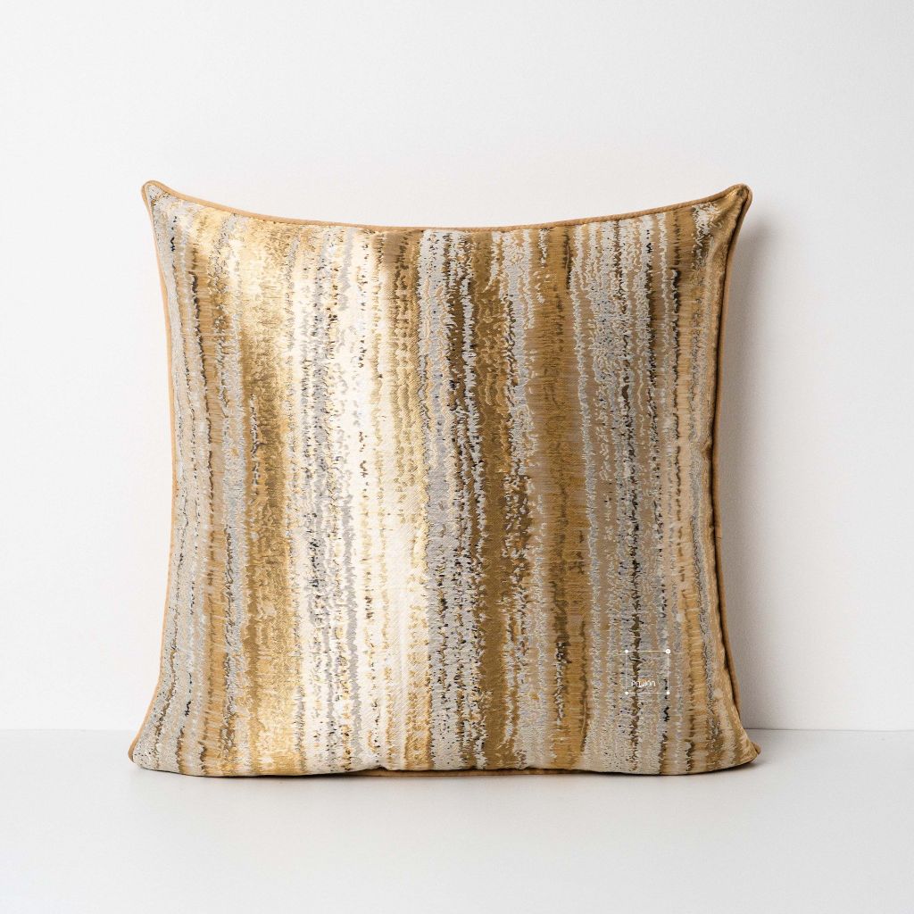 Vỏ Gối Tựa Lưng Trang Trí Thêu Cao Cấp Size 50cm - Vàng Sọc