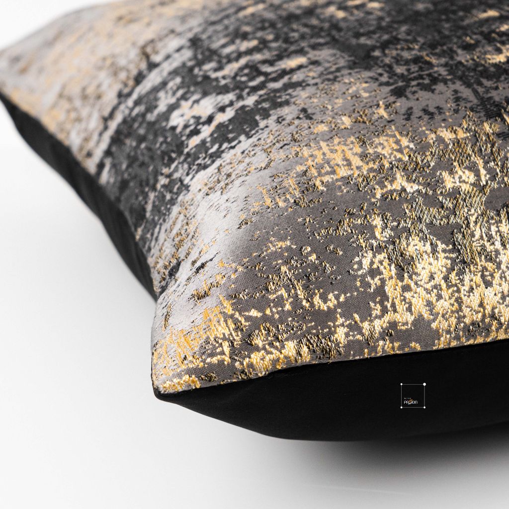 Vỏ Gối Tựa Lưng Trang Trí Thêu Cao Cấp Size 50cm - Xám Đen Vệt Sáng